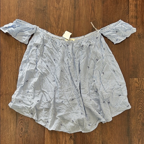 NWT Million Bullpup Blue Striped Off-Shoulder Top with Anchors | Nautical | - Picture 1 of 7